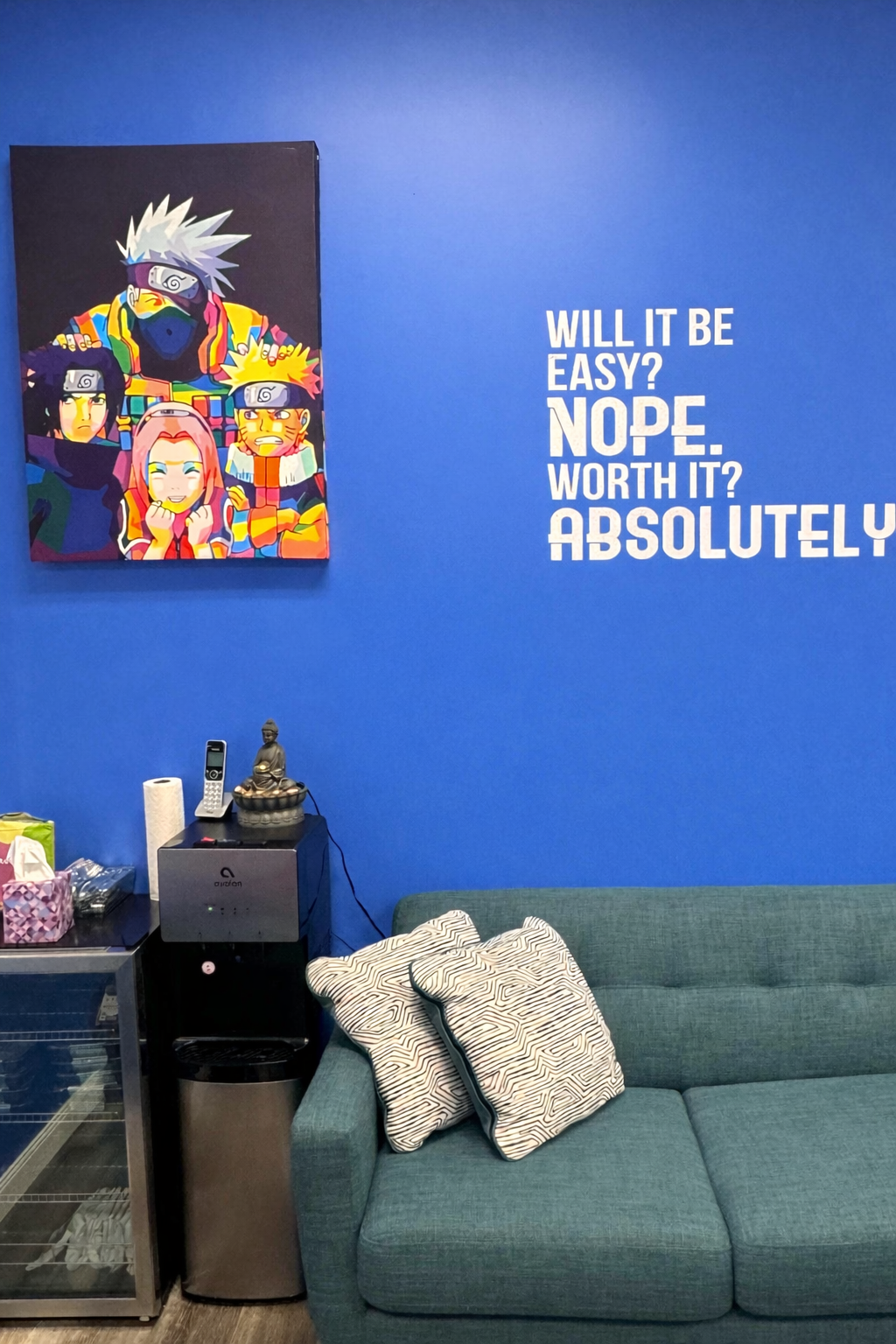 Move Academia blue wall — Naruto art and motivational quote