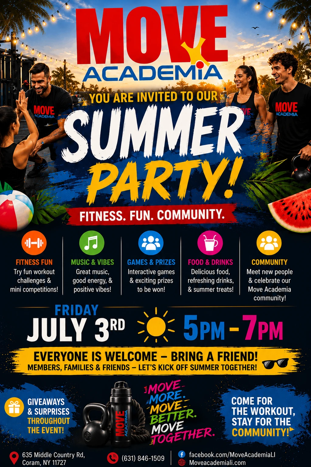Summer Party 2026 flyer — Friday, July 3rd, 5–7 PM